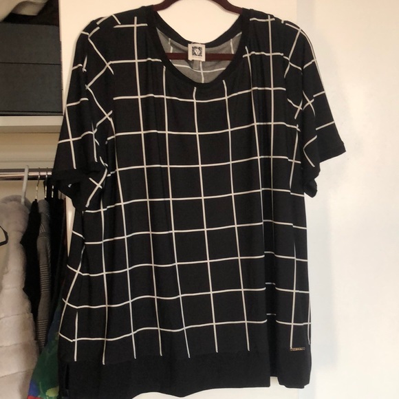 Anne Klein Crew Neck Plaid Top